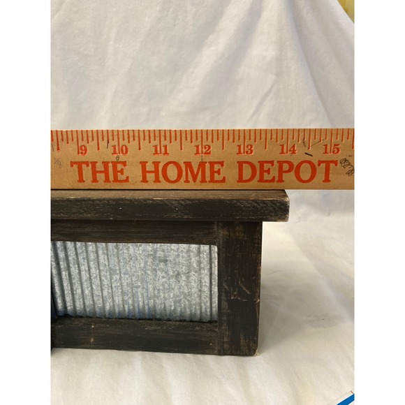 Rustic Wood & Corrugated Metal Wall Shelf Farmhouse Decor Storage - Picture 2 of 8